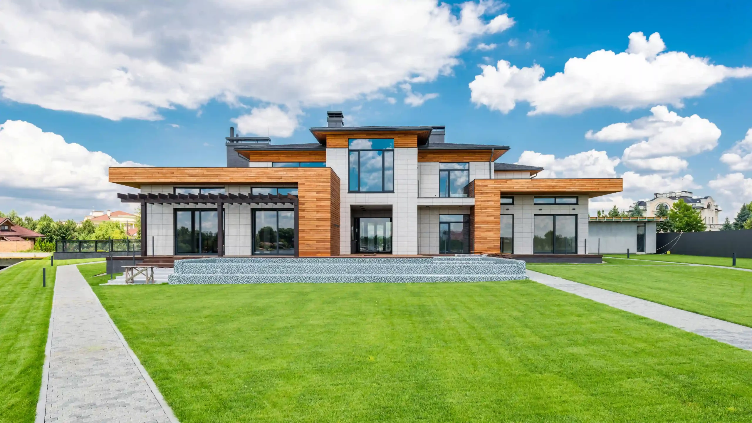 residential house with green grass amenity area