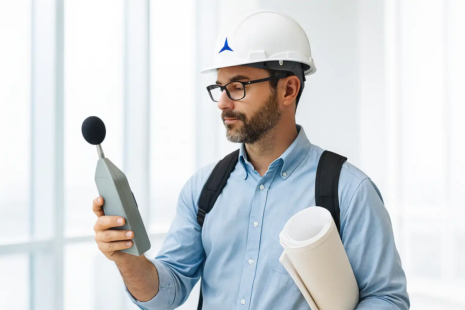 about us acoustic consultants in the UK acoustic consultant noise assessment survey, working within a high rise building with acoustic experts.