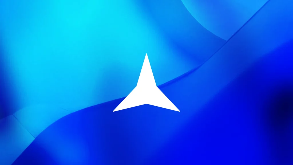polaris acoustics logo with an abstract blue background.