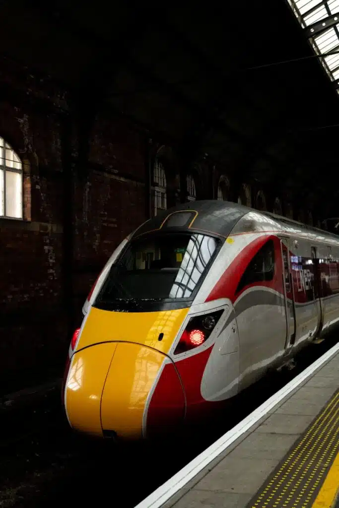 A train that is sitting on the tracks LNER Azuma at Darlington Station. Noise Consultants in the North East.