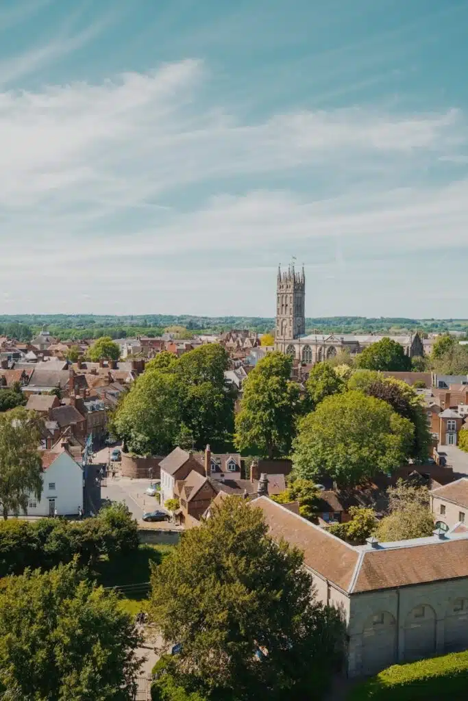 aerial view of city buildings during daytime in the south west of england. Acoustic consultants and noise survey in the south west.